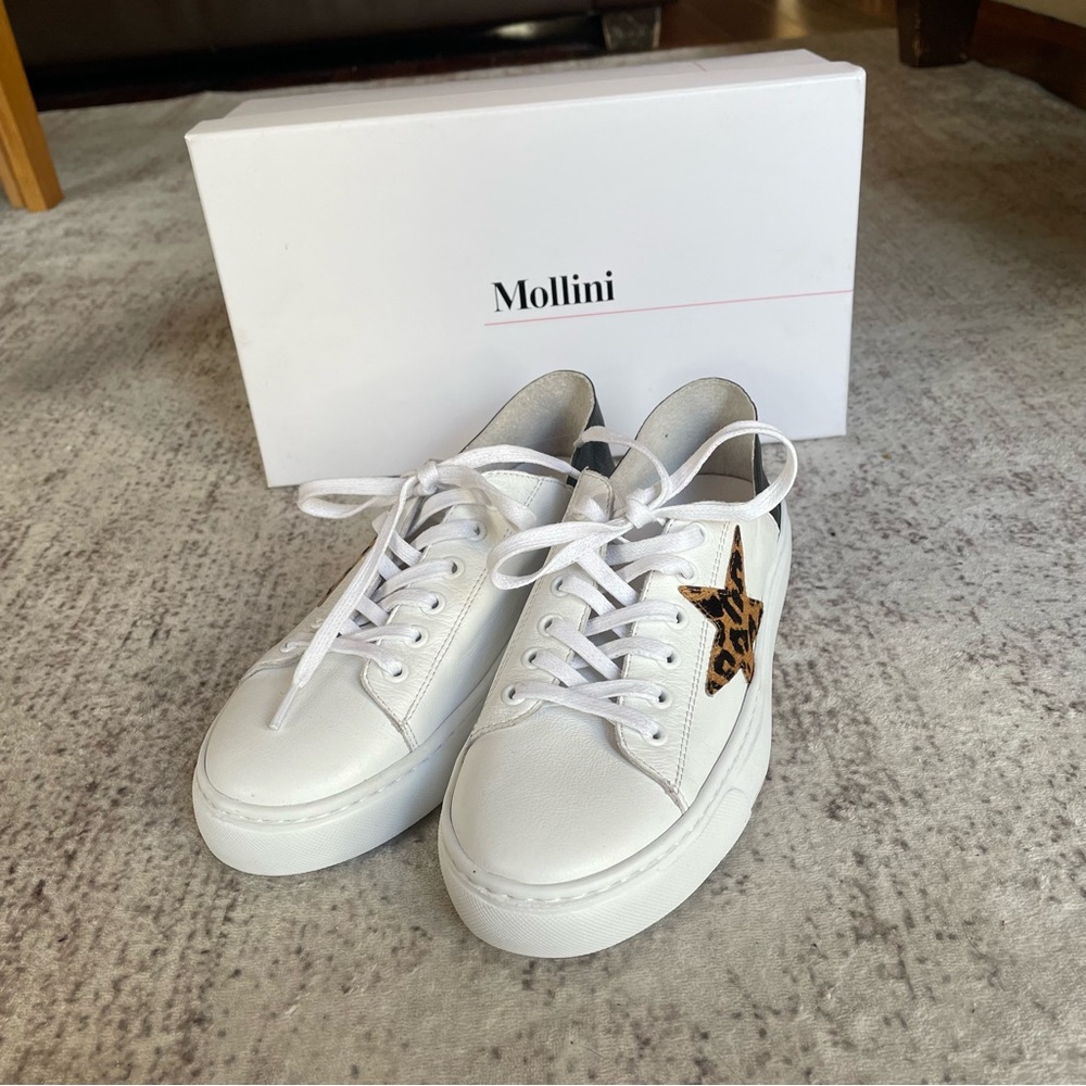 Mollini White Sneakers with Leopard Accent